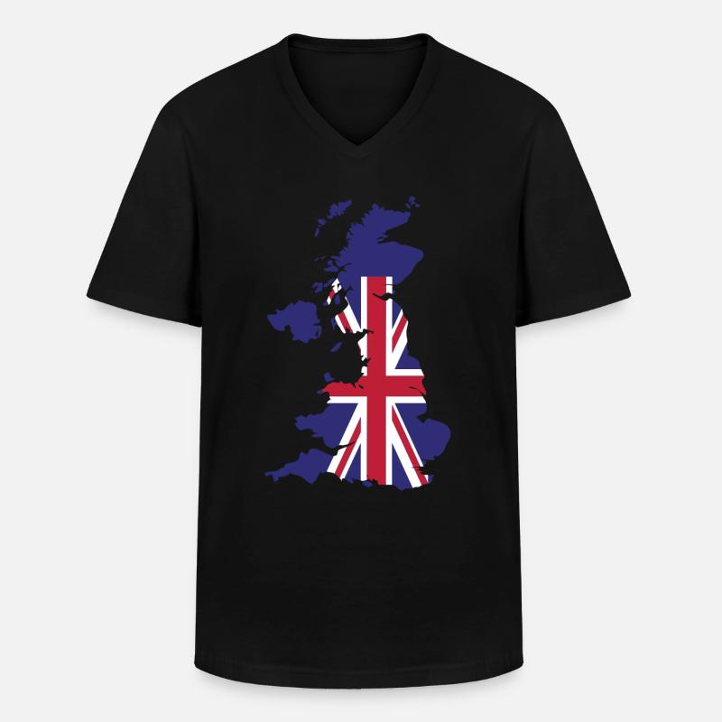 Großbritannien - Männer-T-Shirt mit V-Ausschnitt - Schwarz