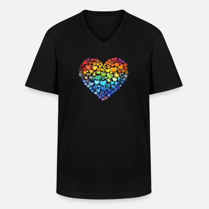Regenbogen Herz - Männer-T-Shirt mit V-Ausschnitt - Schwarz