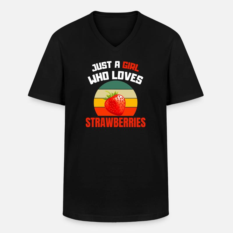 Retro Erdbeere Mädchen - Männer-T-Shirt mit V-Ausschnitt - Schwarz