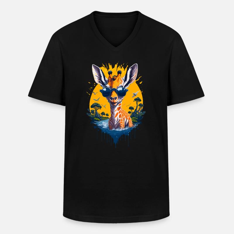 Coole Giraffe - Männer-T-Shirt mit V-Ausschnitt - Schwarz
