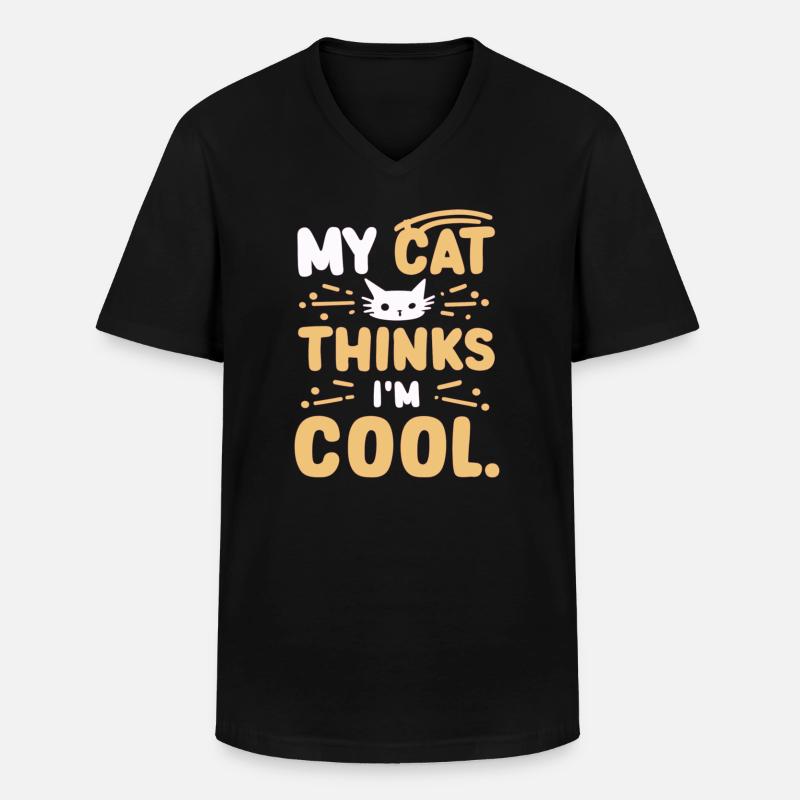 My cat thinks i am cool - Männer-T-Shirt mit V-Ausschnitt - Schwarz