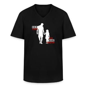 Der Chef die wahre Chefin Papa & Tochter - Männer-T-Shirt mit V-Ausschnitt - Schwarz - Vorne - AI Model Male 178 dark (178cm)