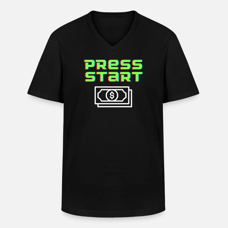 Press Start Retro Arcade Geldschein - Männer-T-Shirt mit V-Ausschnitt - Schwarz