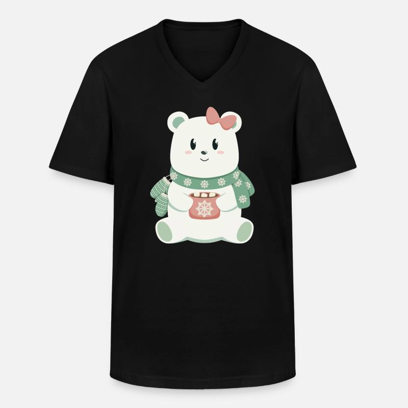 Eisbär mit Schleife - Männer-T-Shirt mit V-Ausschnitt - Schwarz