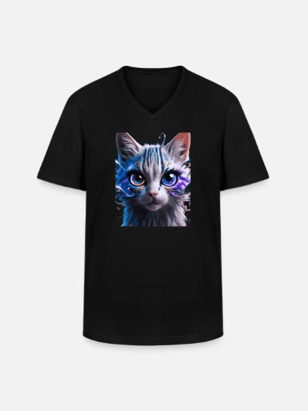 Chat de l’espace - T-shirt col V Homme - noir