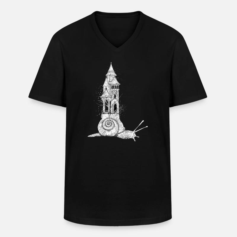 Schnecke mit märchenhaftem Elfenbeinturm - Männer-T-Shirt mit V-Ausschnitt - Schwarz