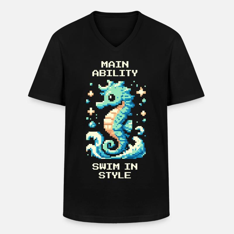 Hauptfähigkeit: stilvoll schwimmen | Seepferdchen - Männer-T-Shirt mit V-Ausschnitt - Schwarz