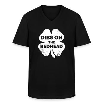 Vintage Dibs On The Redhead Funny Irish St Patrick - Men's V-Neck T-Shirt - black - Front - AI Model Male 178 dark (178cm)
