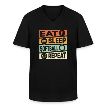 Eat Sleep Softball Repeat Équipe de baseball - T-shirt col V Homme - noir - Devant - AI Model Male 178 dark (178cm)