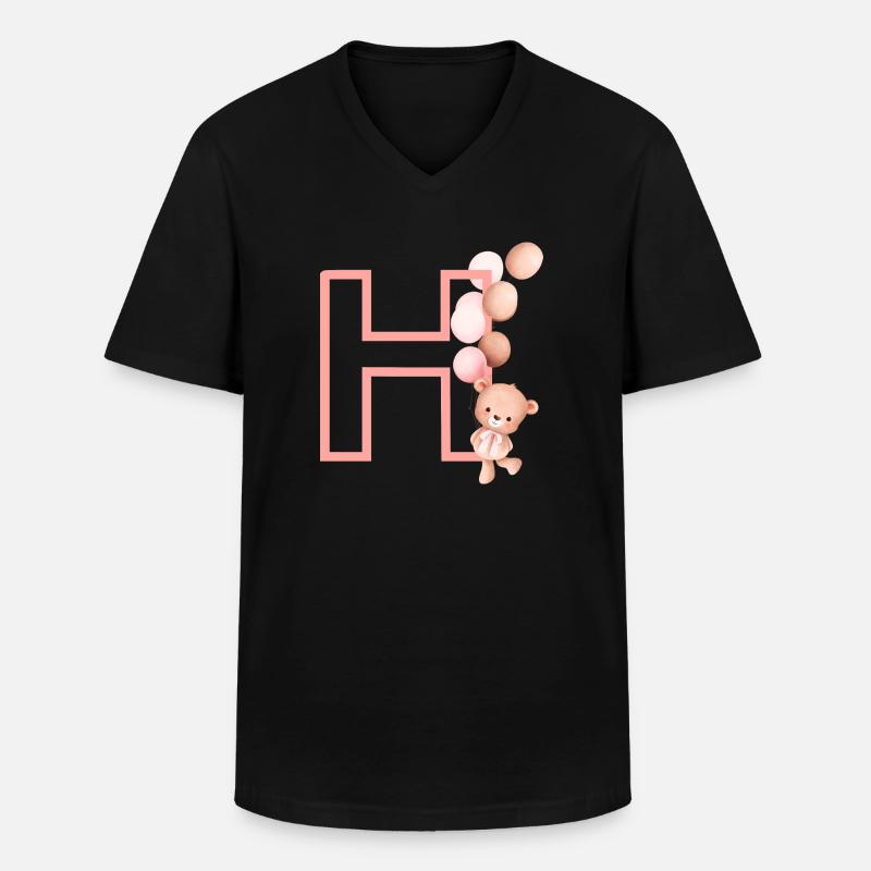 Buchstabe h rosa Bär - Männer-T-Shirt mit V-Ausschnitt - Schwarz