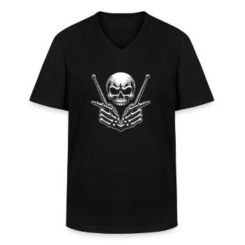 Skull mit Drumsticks in Knochenhänden - Männer-T-Shirt mit V-Ausschnitt - Schwarz - Vorne - AI Model Male 178 dark (178cm)
