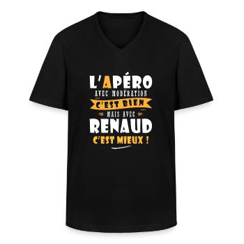 Renaud Cadeau Humour personnalisé cadeau Renaud - T-shirt col V Homme - noir - Devant - AI Model Male 178 dark (178cm)