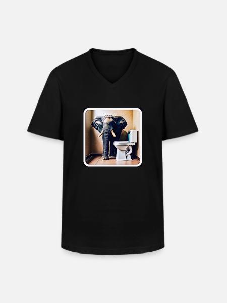 Elephant standing in the toilet - Men's V-Neck T-Shirt - black