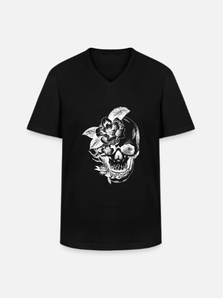 skull and flowers - Men's V-Neck T-Shirt - black
