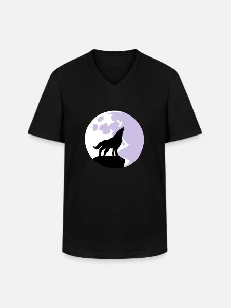 wolf and full moon - Men's V-Neck T-Shirt - black