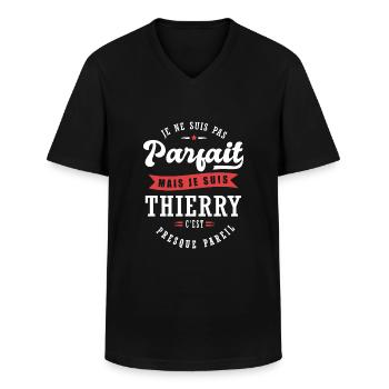 Thierry Parfait Cadeau prenom thierry - T-shirt col V Homme - noir - Devant - AI Model Male 178 dark (178cm)