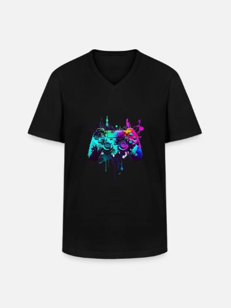 Neon Gaming Controller / Kontroller - Männer-T-Shirt mit V-Ausschnitt - Schwarz