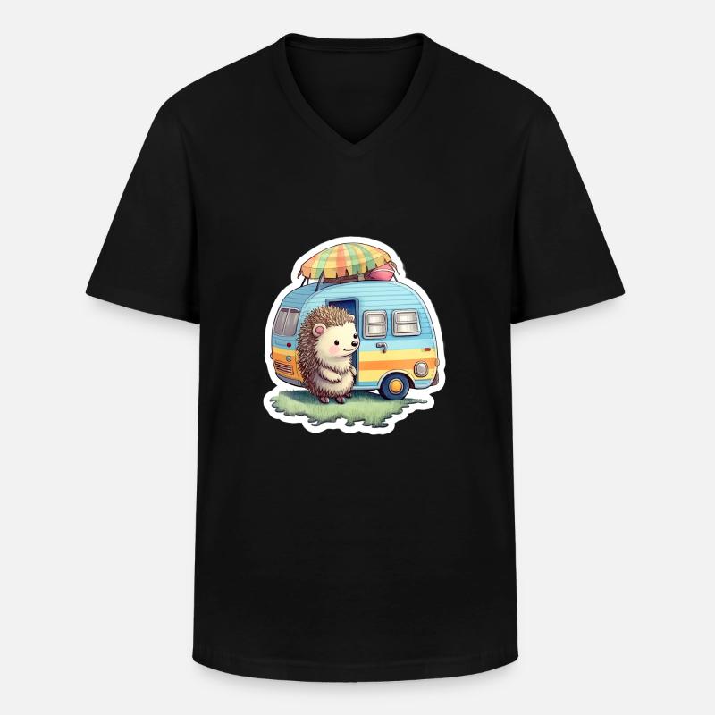 Igel Camping Wohnwagen Reisender - Männer-T-Shirt mit V-Ausschnitt - Schwarz