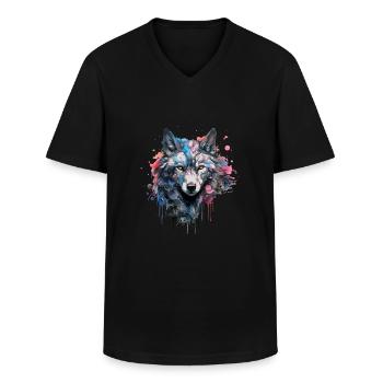Wolf Design Wolfkopf in bunten Farben Wolfsrudel - Männer-T-Shirt mit V-Ausschnitt - Schwarz - Vorne - AI Model Male 178 dark (178cm)