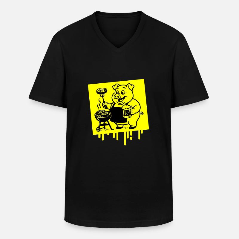 Schwein Grillen Bier - Männer-T-Shirt mit V-Ausschnitt - Schwarz