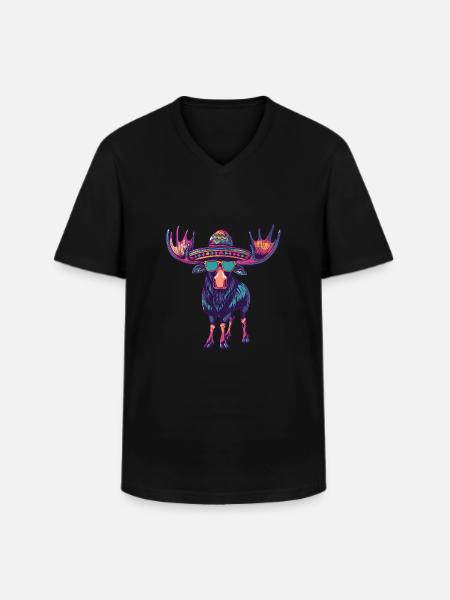 Elch Comic Lustig Sombrero - Männer-T-Shirt mit V-Ausschnitt - Schwarz