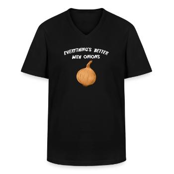 Onions - Men's V-Neck T-Shirt - black - Front - AI Model Male 178 dark (178cm)