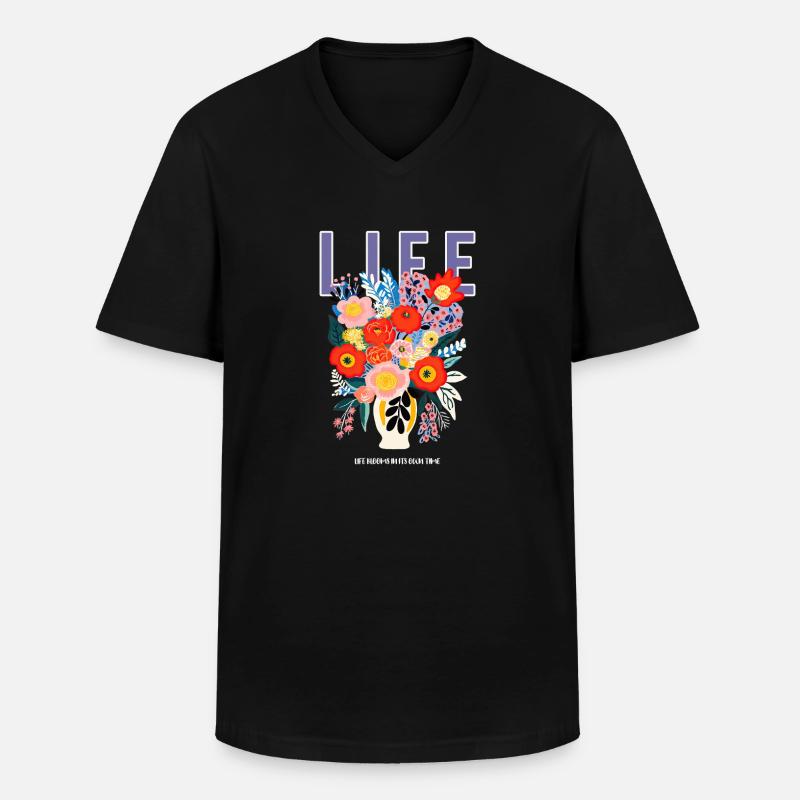 Leben Blumen - Männer-T-Shirt mit V-Ausschnitt - Schwarz