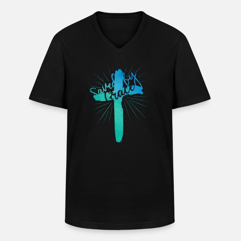Saved by Grace - Männer-T-Shirt mit V-Ausschnitt - Schwarz