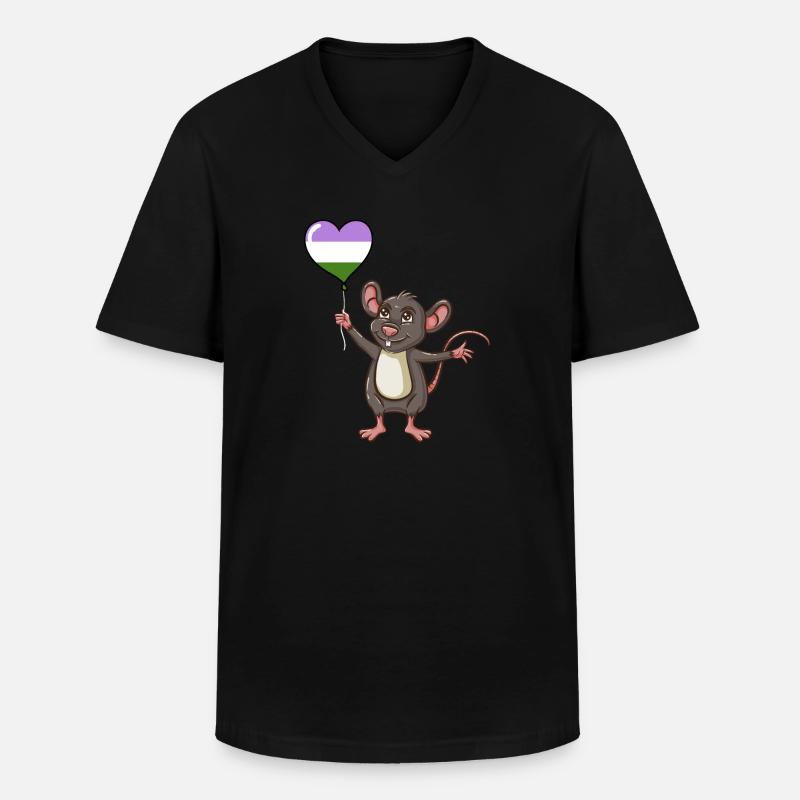 Maus Herzballon Genderqueer Pride - Männer-T-Shirt mit V-Ausschnitt - Schwarz