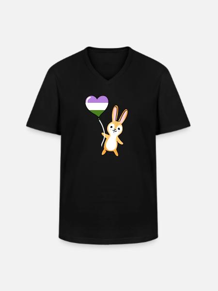Rabbit Heart Balloon Genderqueer Pride - Men's V-Neck T-Shirt - black