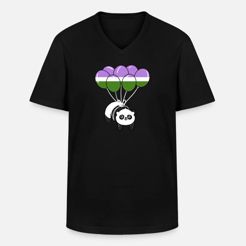 Panda Ballon Genderqueer Pride - Männer-T-Shirt mit V-Ausschnitt - Schwarz