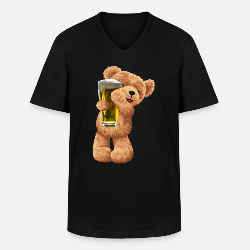 Teddybär Bär mit Bier - Männer-T-Shirt mit V-Ausschnitt - Schwarz