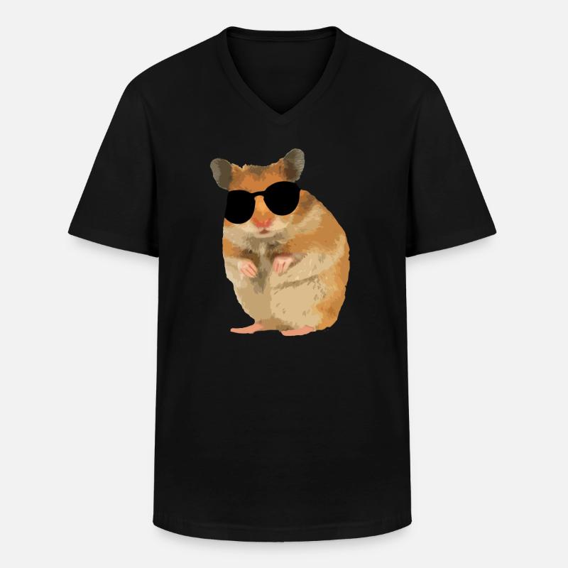 Hamster Menno mit Sonnebrille cool - Männer-T-Shirt mit V-Ausschnitt - Schwarz