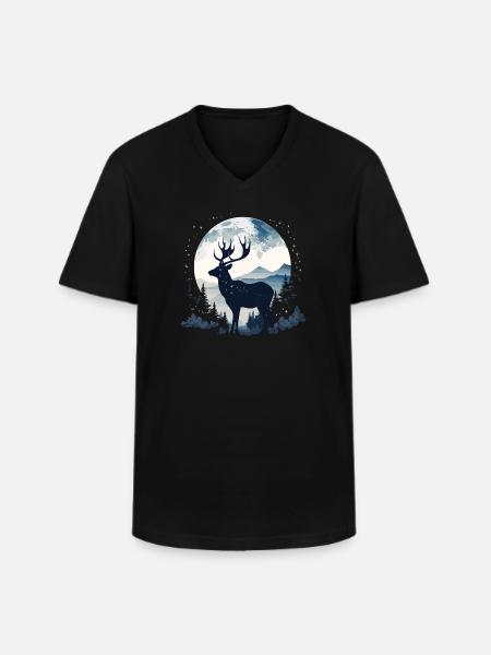 Deer Forest Moon Nature - Men's V-Neck T-Shirt - black