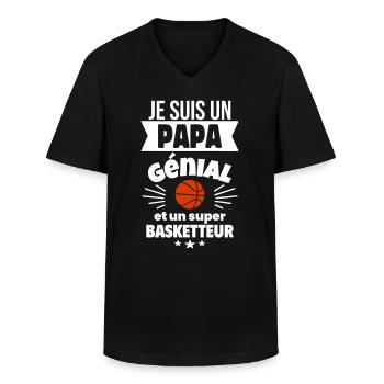 Papa génial & basketteur – idée fête des pères - T-shirt col V Homme - noir - Devant - AI Model Male 178 dark (178cm)