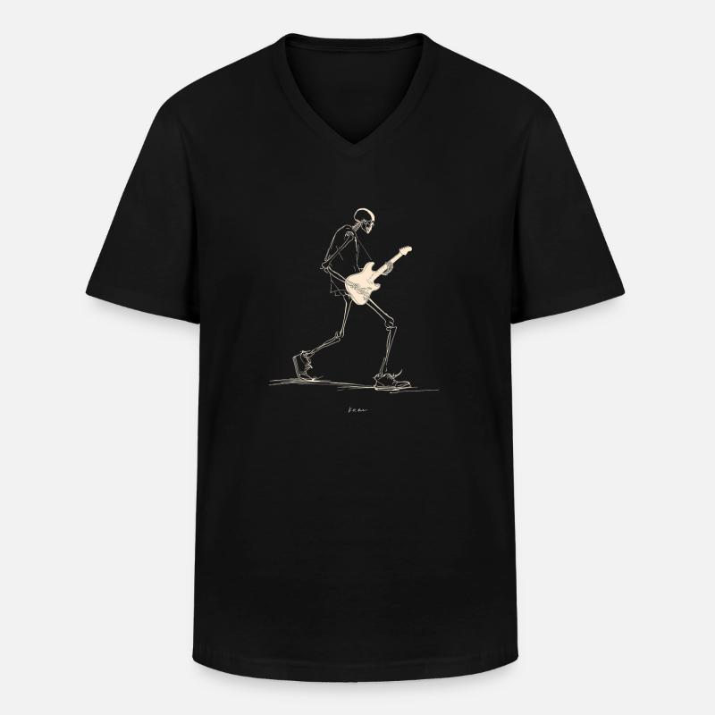 Skelett-Gitarrist mit E-Gitarre - Männer-T-Shirt mit V-Ausschnitt - Schwarz