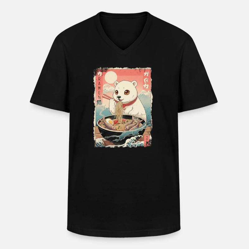 Kawaii Eisbär Ramen Anime - Männer-T-Shirt mit V-Ausschnitt - Schwarz
