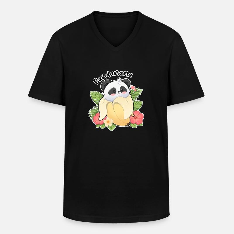 Panda bananmotiv Söt djurdesign - T-shirt med V-ringning herr - svart