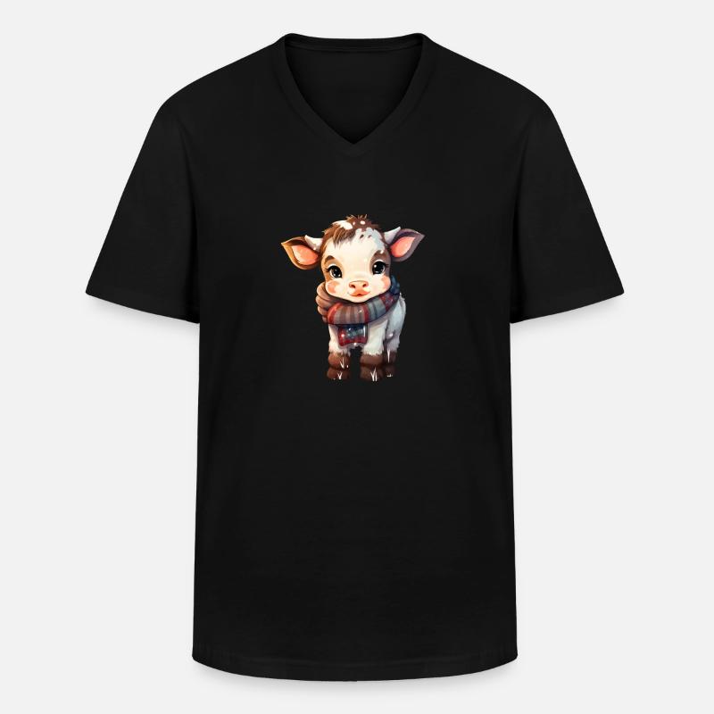 süsses Kälbchen im Winter - Männer-T-Shirt mit V-Ausschnitt - Schwarz