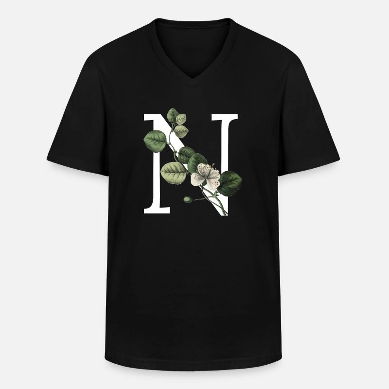 Buchstabe N Grün Botanisch - Männer-T-Shirt mit V-Ausschnitt - Schwarz