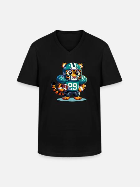 Cute American Football Player Tiger - Men's V-Neck T-Shirt - black