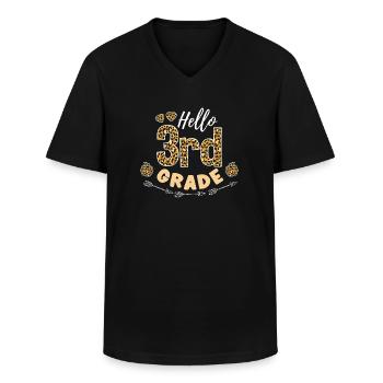 Hello 3rd Grade Leopard Teacher - Men's V-Neck T-Shirt - black - Front - AI Model Male 178 dark (178cm)