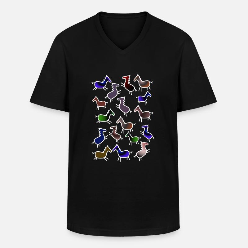 bunte Pferde - Männer-T-Shirt mit V-Ausschnitt - Schwarz