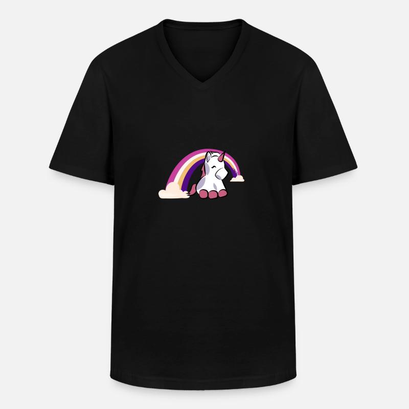 Einhorn & Regenbogen Design - Männer-T-Shirt mit V-Ausschnitt - Schwarz