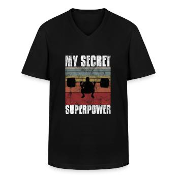 Musculation Superpuissance Bodybuilder Fitness Rétro - T-shirt col V Homme - noir - Devant - AI Model Male 178 dark (178cm)
