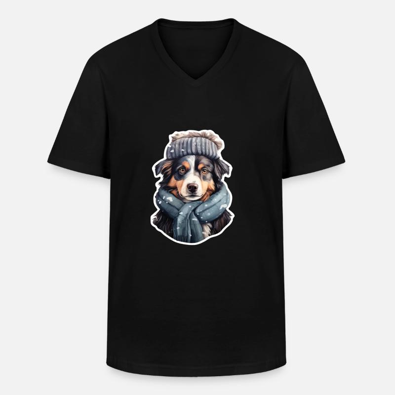 Australian Sheperd im Winterwunderland - Männer-T-Shirt mit V-Ausschnitt - Schwarz