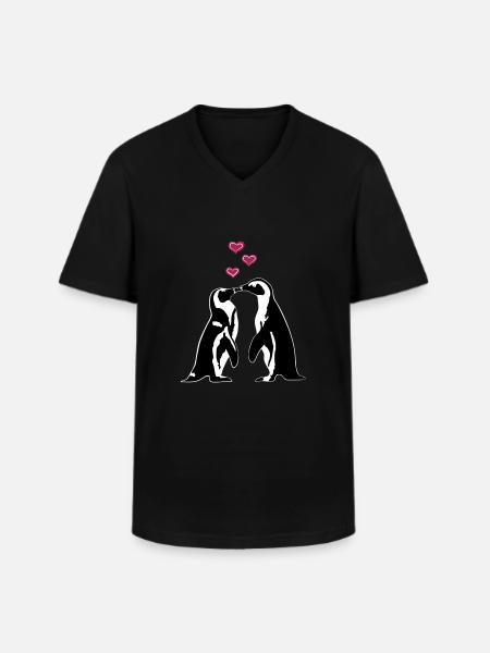 Verliebte Pinguine - Männer-T-Shirt mit V-Ausschnitt - Schwarz