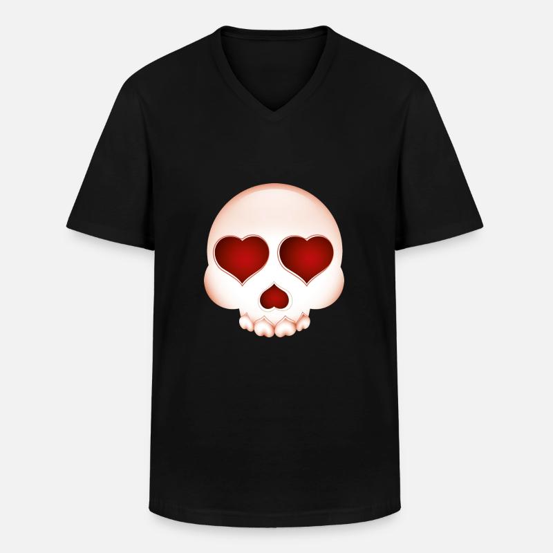 Smiley Skull with Hearts - Männer-T-Shirt mit V-Ausschnitt - Schwarz
