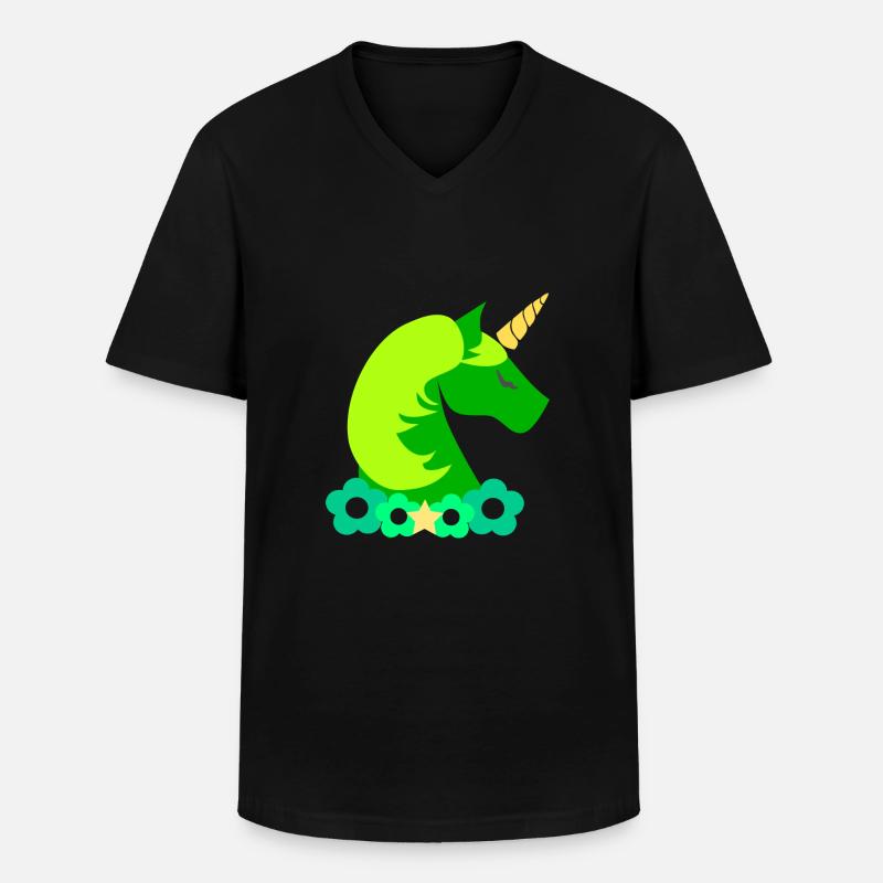 grünes Einhorn - Männer-T-Shirt mit V-Ausschnitt - Schwarz