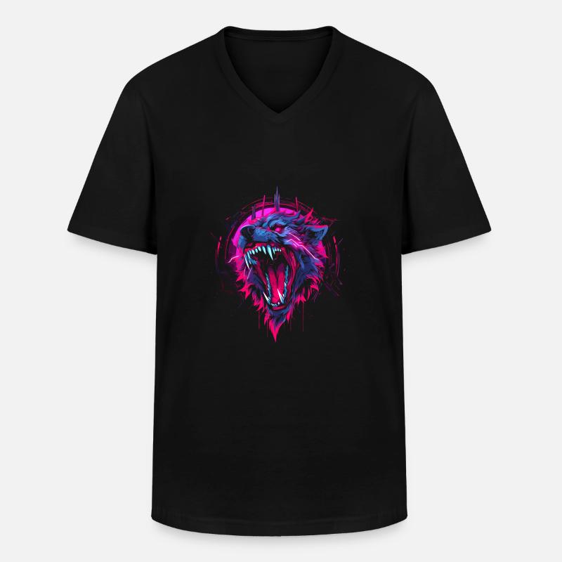 Synthwave Wolf - Männer-T-Shirt mit V-Ausschnitt - Schwarz